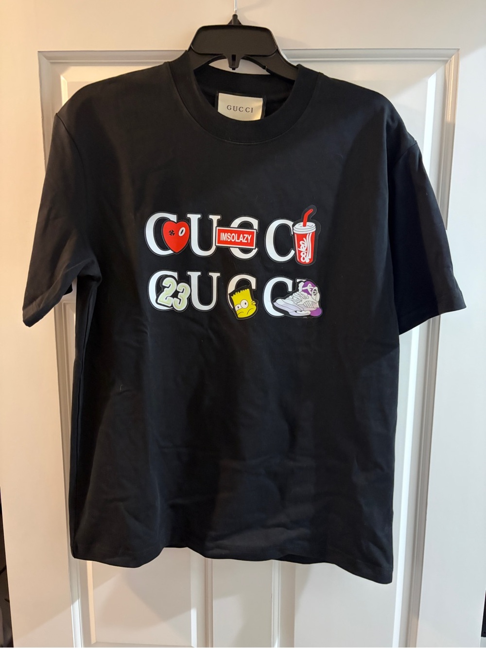 Gucci Black Short-Sleeve Logo Tee with Multicolor Icons